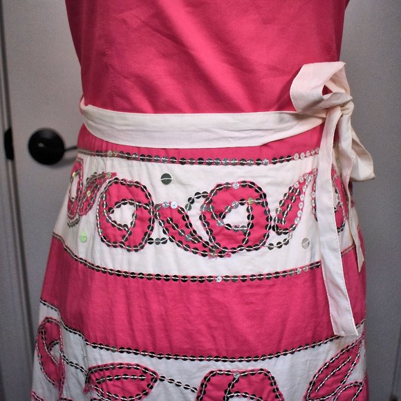 NWT BCBGMAXAZRIA Sequin Rose Dress - Spaghetti Strap Pink & White Striped Size 4 - Picture 4 of 9